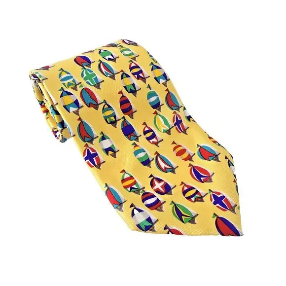 Alynn Neckwear - 100% Silk Tie "Spinnaker Run" Yellow Made in USA 59.4" x 3.5" - Picture 1 of 6
